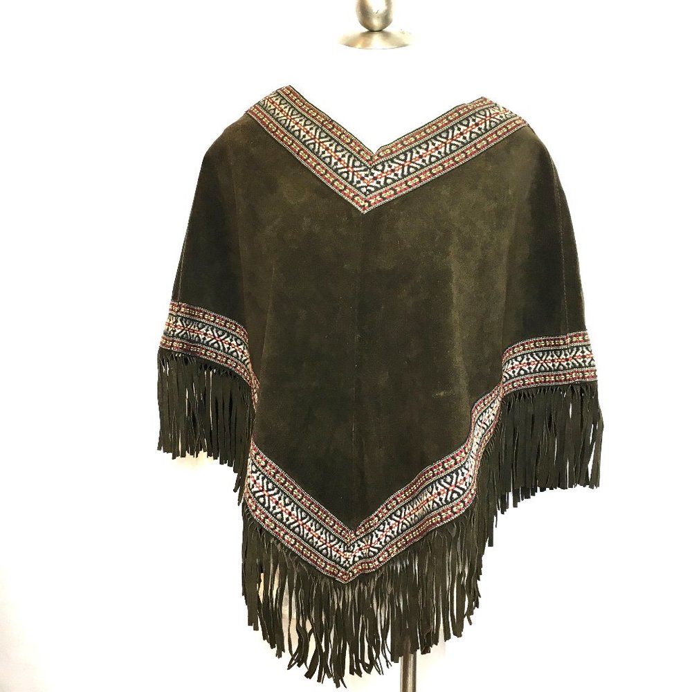Poncho 60’s 70’s Suede Leather Hippy Boho Western Vtg